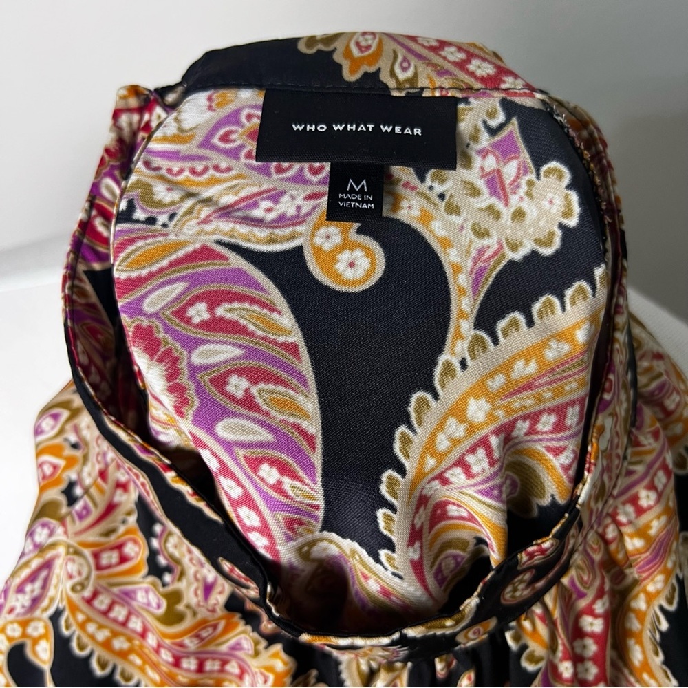 Who What Wear Paisley Boho Top Women’s Medium Long Sleeve Blouse - Picture 7 of 8